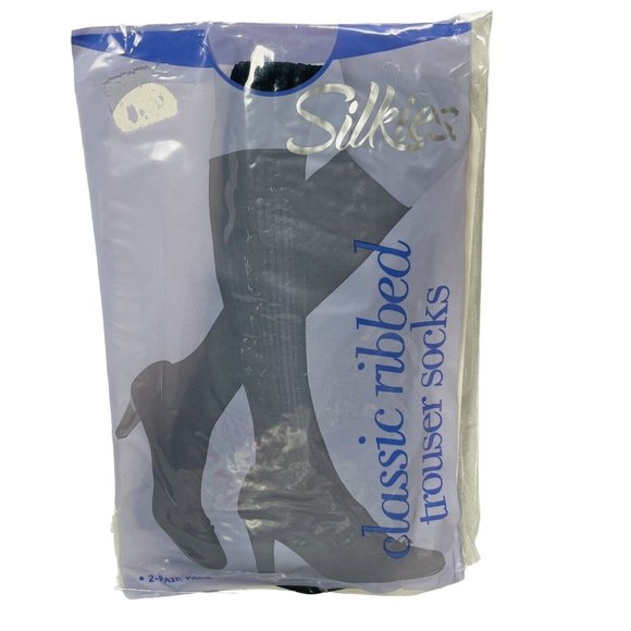 Women's Silkies Classic Ribbed Trouser Dress Socks Black 1 Pack of 2 Pair SEALED - Picture 2 of 7